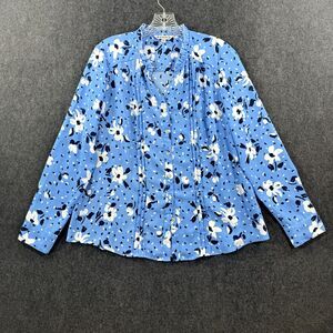 Nanette Lepore Blouse Women's Medium Blue Floral Long Sleeve Ruffle